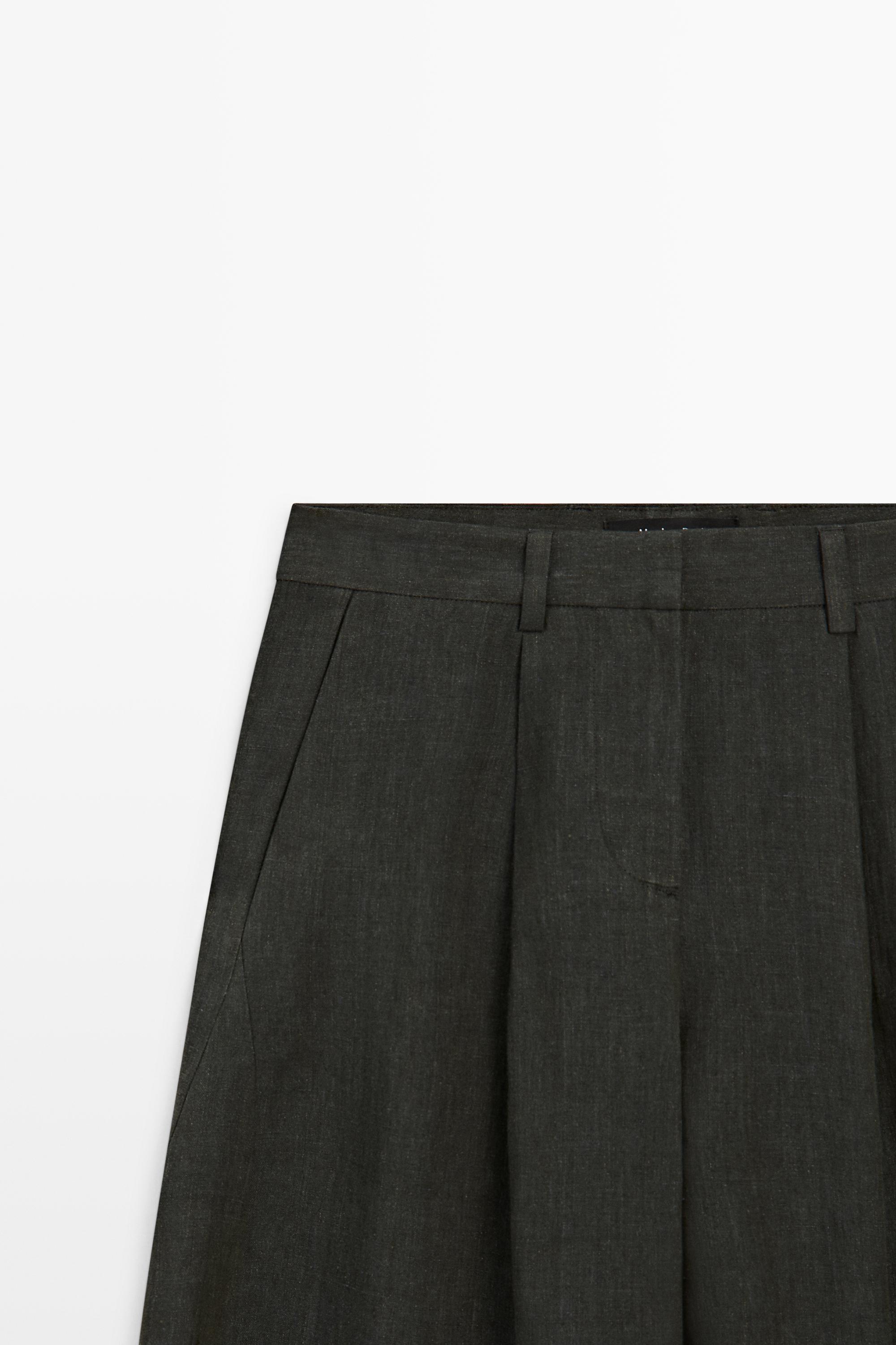 Melange trousers with linen side piece